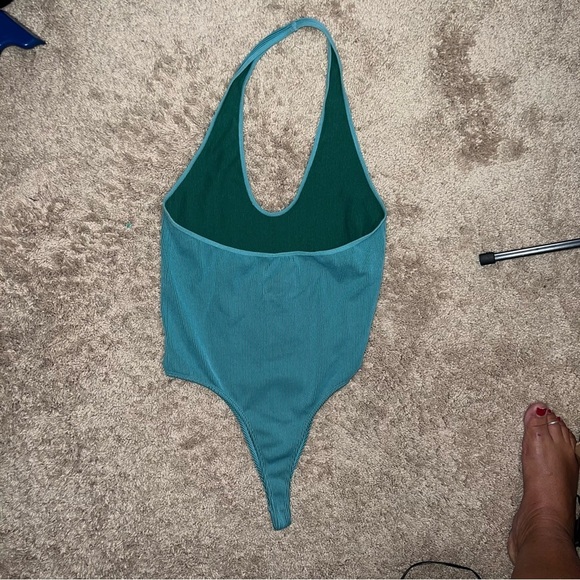 Wild Fable Seamless Ribbed Halter Bodysuit Teal Green Size Large - Picture 9 of 11